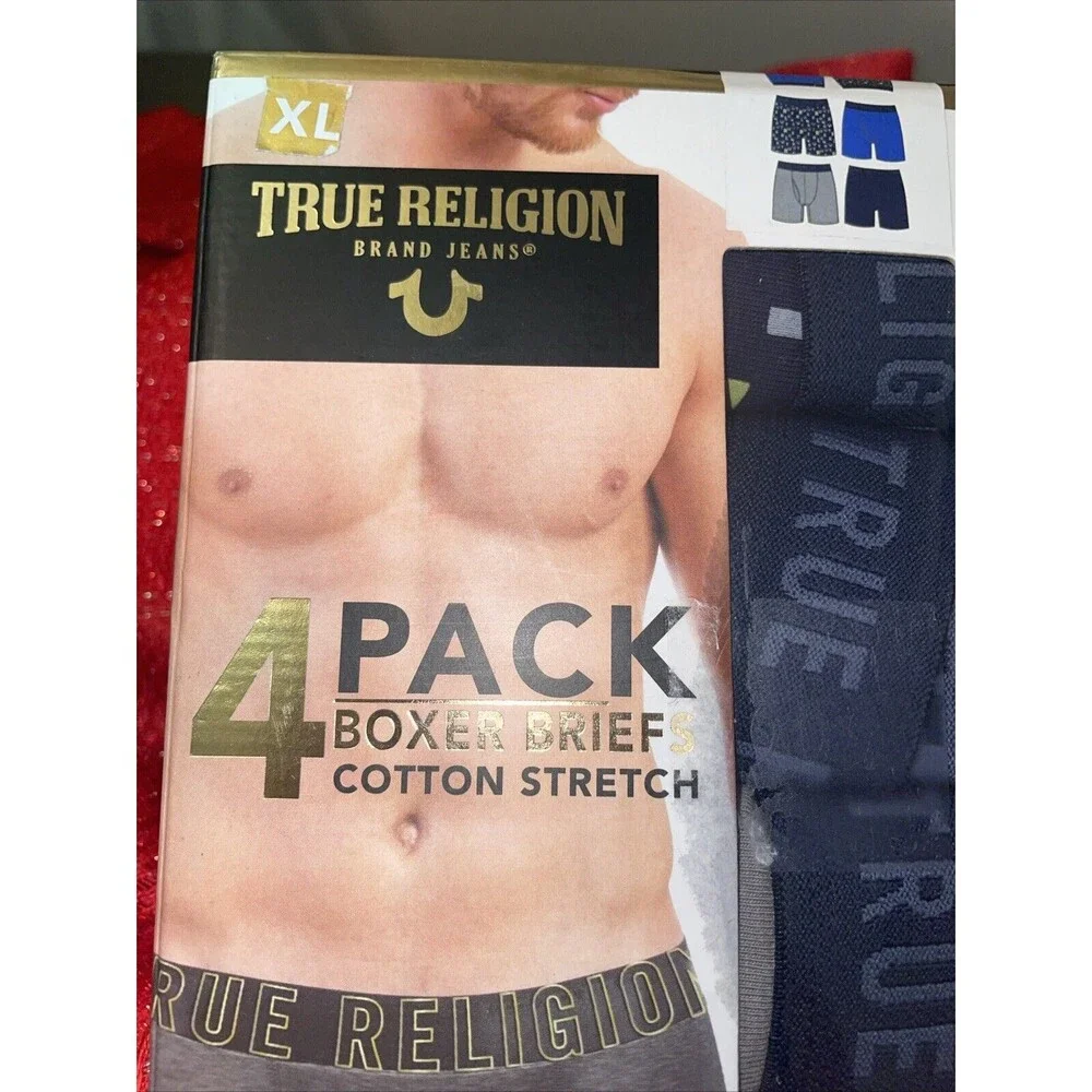 TRUE RELIGION Men's XL 4 Pack Cotton Boxer Briefs Multi Colors